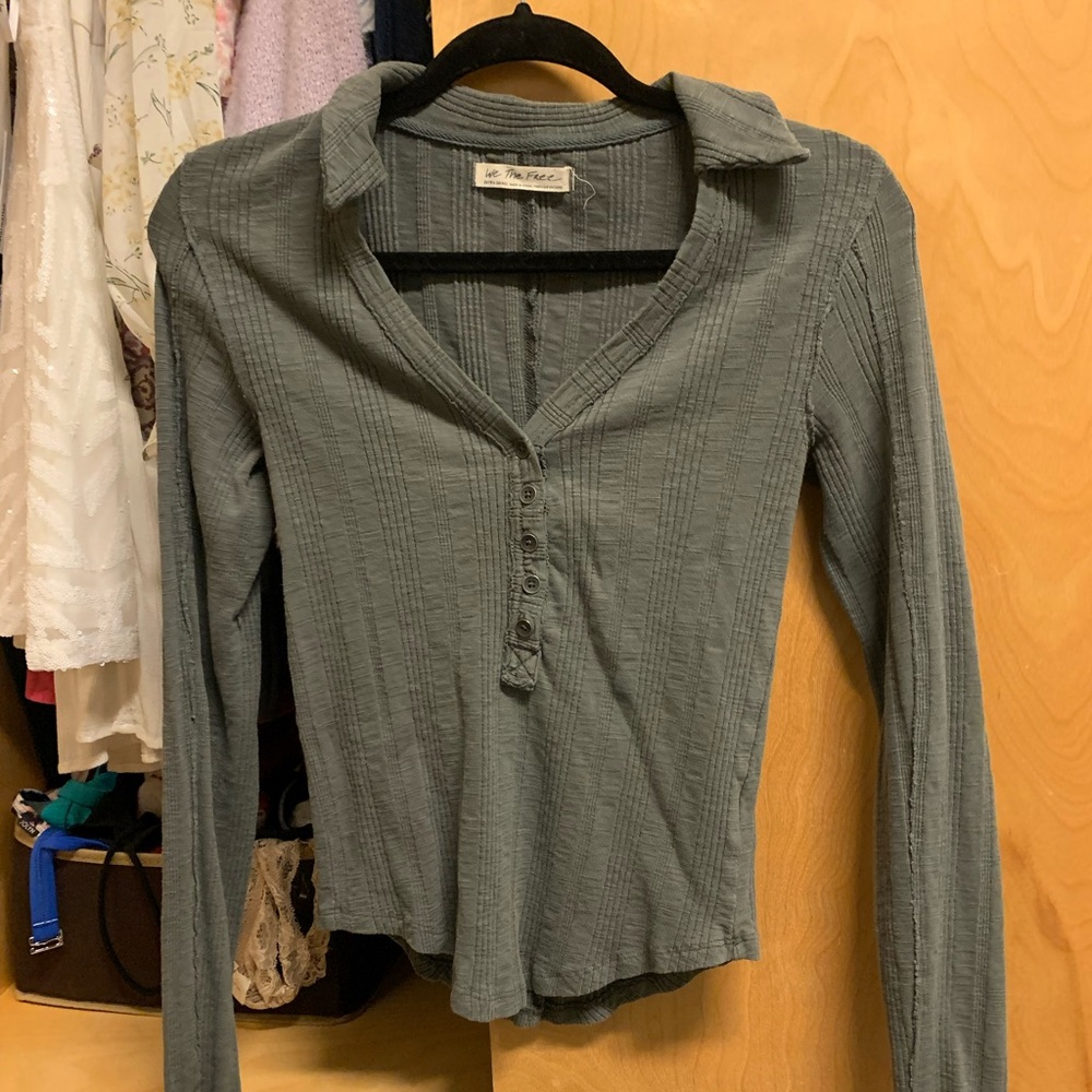 Free people collared henley top, xs, gray